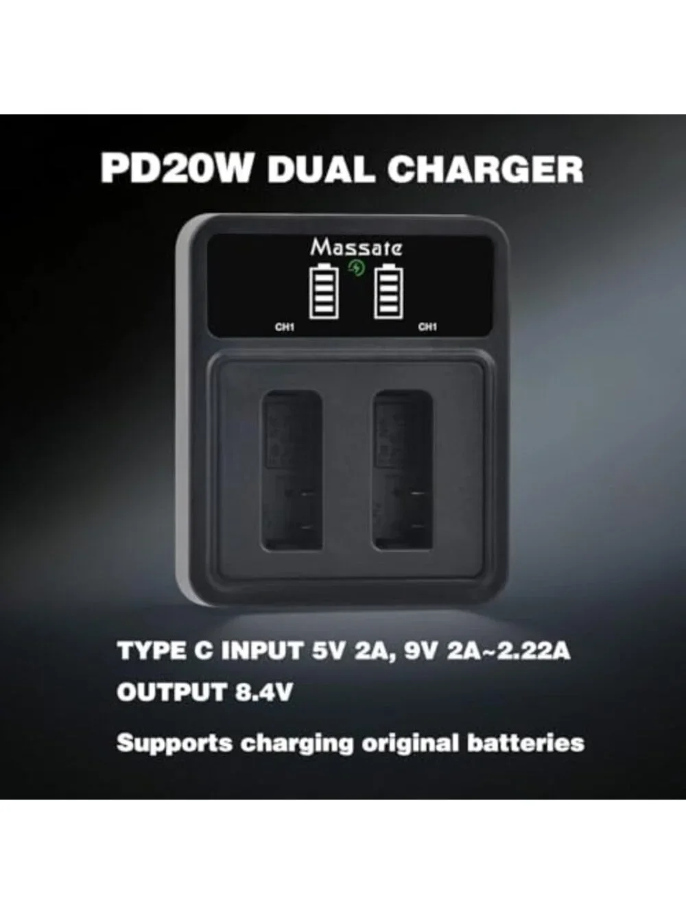 2-Pack 1500mAh Rechargeable Batteries & Dual-Slot LED Charger for Cameras